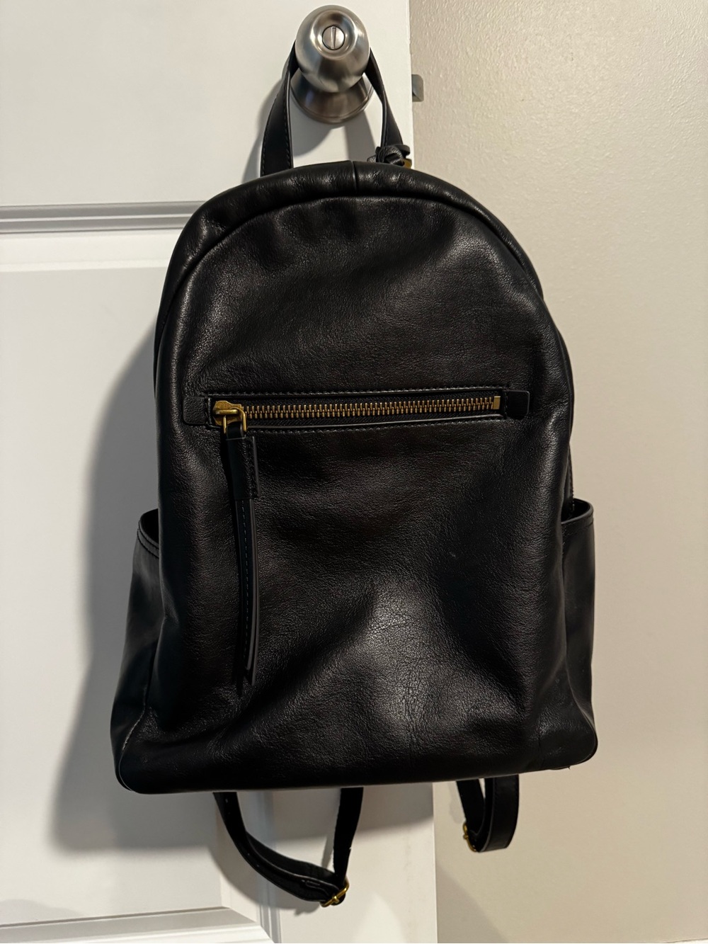 Fossil Black Leather Backpack with Gold Zip Accent